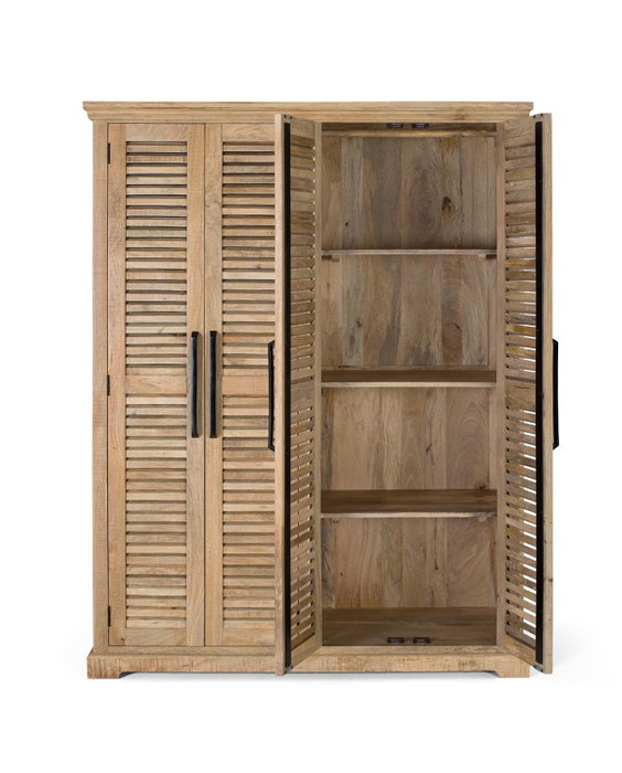 GINER Y COLOMER Armadio en bois de mangle massif naturel, 4 portes avec penderie et étagères réglables, 190 x 150 x 50 cm